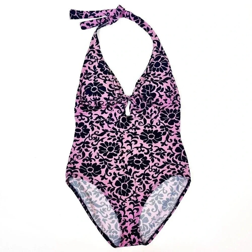 TOMMY BAHAMA One Piece Plunging‎ Keyhole Neck Halter Swimsuit 10